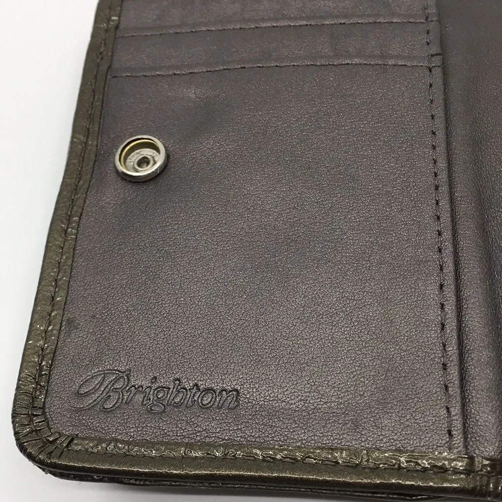 Brighton Metallic Olive Green Patent Leather Phone Wallet Card Case